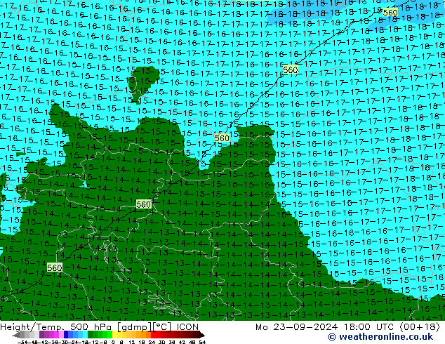 Géop./Temp. 500 hPa ICON lun 23.09.2024 18 UTC