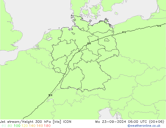 Jet stream/Height 300 hPa ICON Mo 23.09.2024 06 UTC