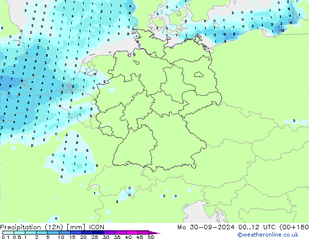 Precipitation (12h) ICON Po 30.09.2024 12 UTC