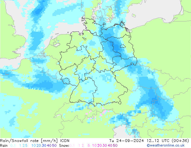 Regen/Schneefallrate ICON Di 24.09.2024 12 UTC