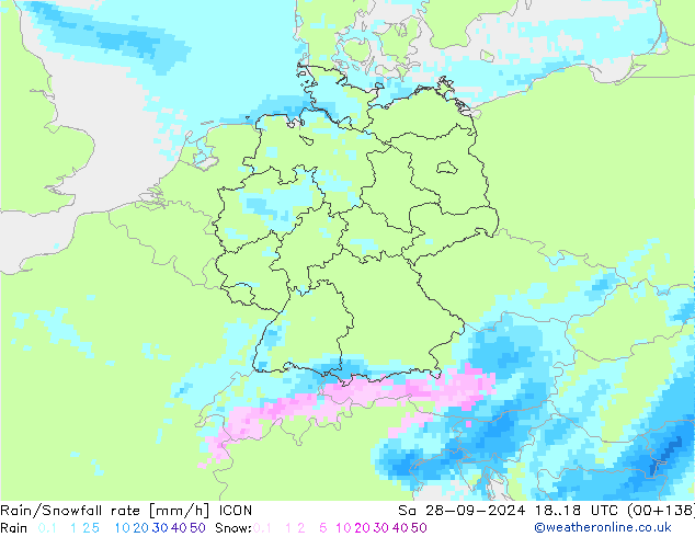 Rain/Snowfall rate ICON Sa 28.09.2024 18 UTC