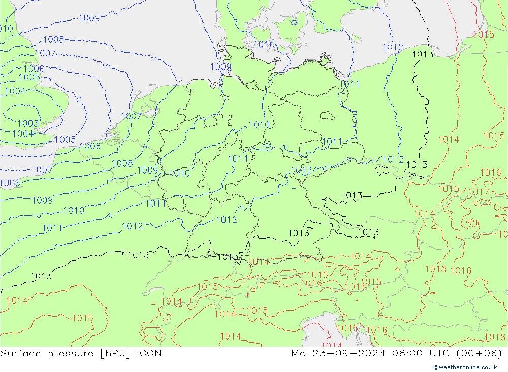 Surface pressure ICON Mo 23.09.2024 06 UTC