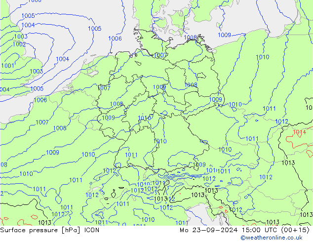 Surface pressure ICON Mo 23.09.2024 15 UTC