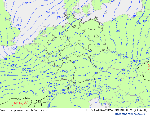 Surface pressure ICON Tu 24.09.2024 06 UTC