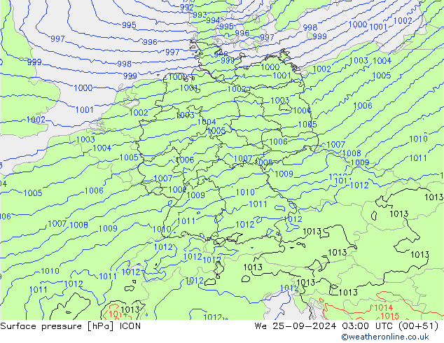 Pressione al suolo ICON mer 25.09.2024 03 UTC