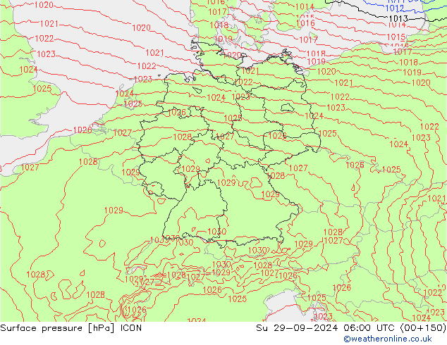 Surface pressure ICON Su 29.09.2024 06 UTC