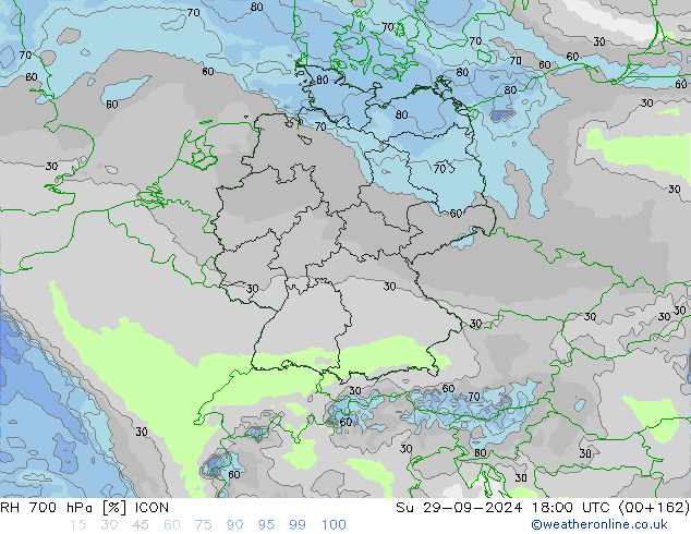 RH 700 hPa ICON Su 29.09.2024 18 UTC