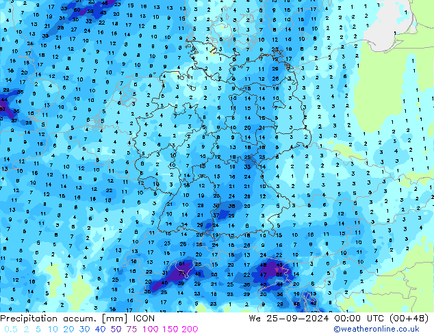 Precipitation accum. ICON We 25.09.2024 00 UTC