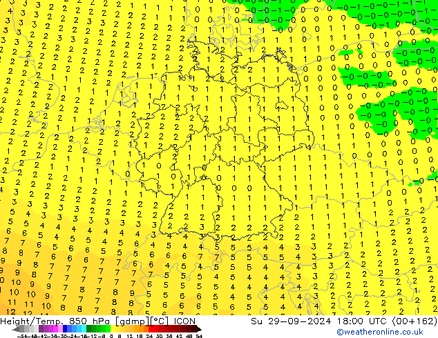 Géop./Temp. 850 hPa ICON dim 29.09.2024 18 UTC