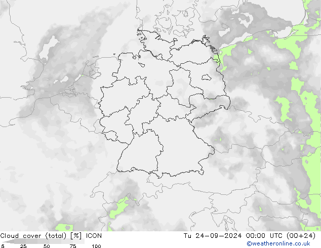 Wolken (gesamt) ICON Di 24.09.2024 00 UTC