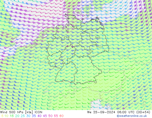 Wind 500 hPa ICON We 25.09.2024 06 UTC