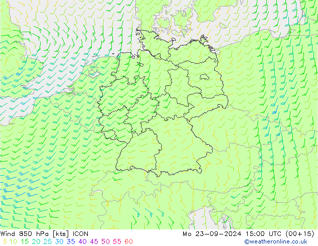 Vent 850 hPa ICON lun 23.09.2024 15 UTC