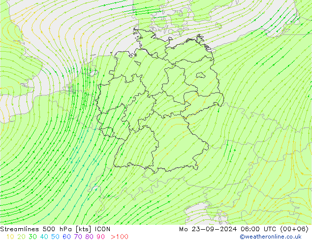 Streamlines 500 hPa ICON Mo 23.09.2024 06 UTC