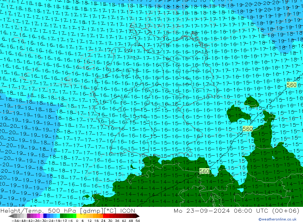 Height/Temp. 500 hPa ICON 星期一 23.09.2024 06 UTC