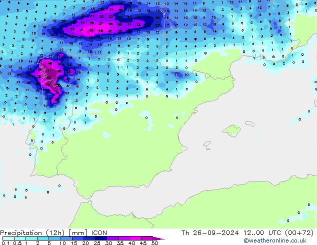 Totale neerslag (12h) ICON do 26.09.2024 00 UTC