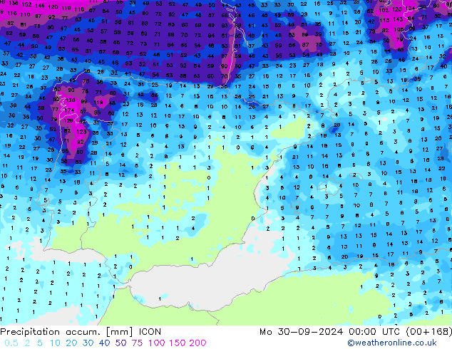 Precipitation accum. ICON Mo 30.09.2024 00 UTC