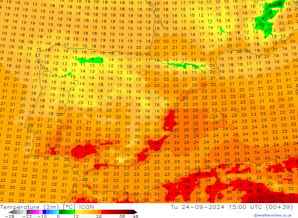 Temperatura (2m) ICON mar 24.09.2024 15 UTC