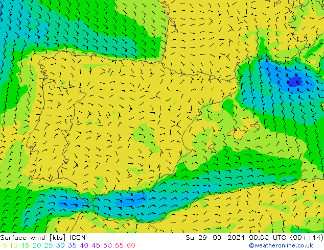 Viento 10 m ICON dom 29.09.2024 00 UTC