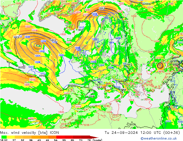 Max. wind velocity ICON mar 24.09.2024 12 UTC