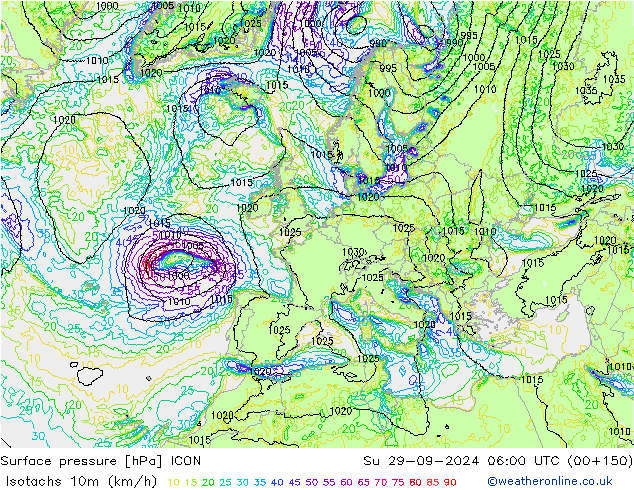 Isotachs (kph) ICON dom 29.09.2024 06 UTC