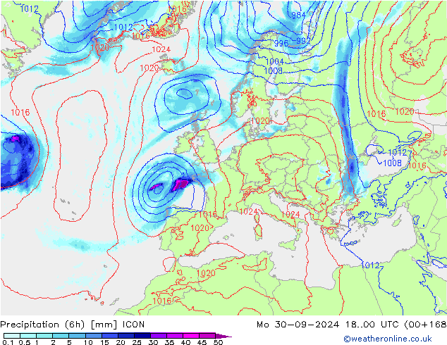 Precipitation (6h) ICON Mo 30.09.2024 00 UTC