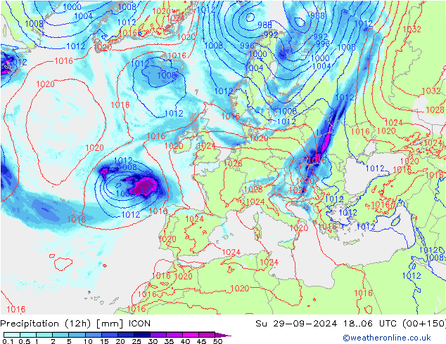 Précipitation (12h) ICON dim 29.09.2024 06 UTC
