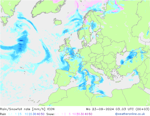 Regen/Schneefallrate ICON Mo 23.09.2024 03 UTC