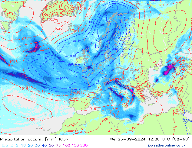 Precipitation accum. ICON St 25.09.2024 12 UTC