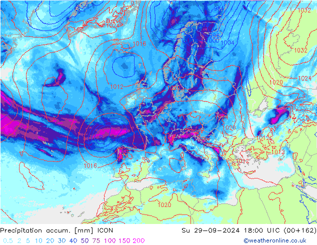 Precipitation accum. ICON Su 29.09.2024 18 UTC