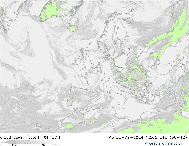 Nubes (total) ICON lun 23.09.2024 12 UTC