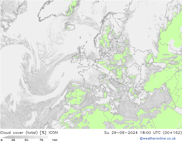 Nubes (total) ICON dom 29.09.2024 18 UTC