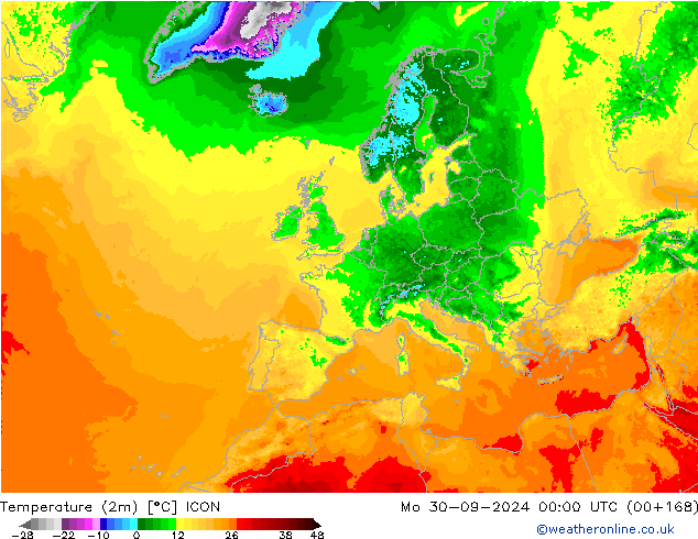 Temperature (2m) ICON Mo 30.09.2024 00 UTC