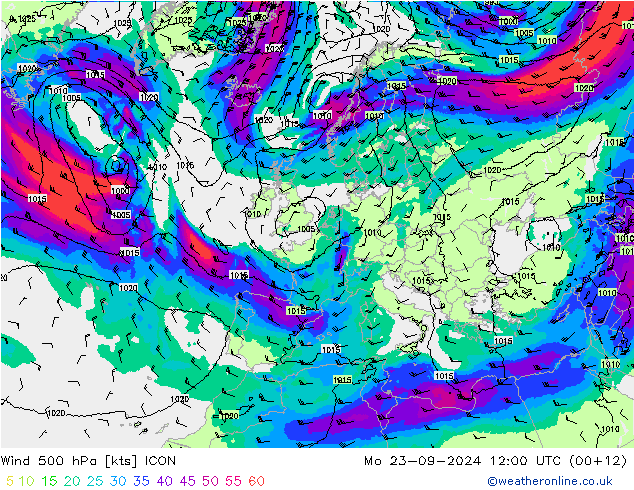 风 500 hPa ICON 星期一 23.09.2024 12 UTC