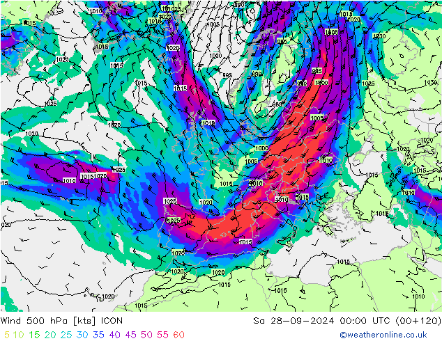 Rüzgar 500 hPa ICON Cts 28.09.2024 00 UTC