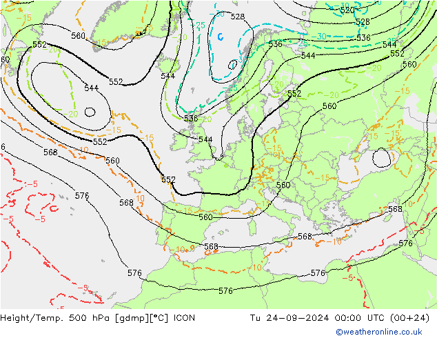 Height/Temp. 500 hPa ICON Ter 24.09.2024 00 UTC