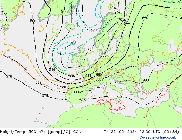 Height/Temp. 500 hPa ICON Do 26.09.2024 12 UTC