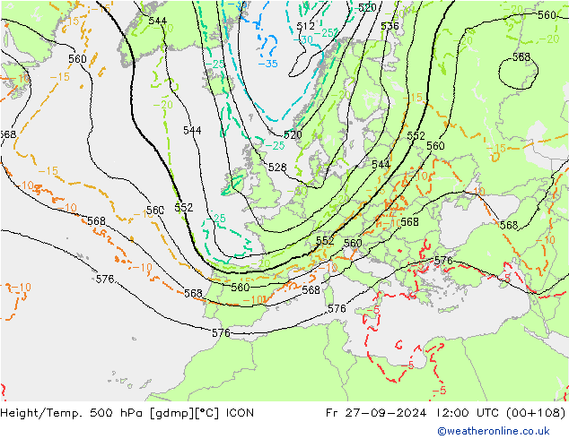 Yükseklik/Sıc. 500 hPa ICON Cu 27.09.2024 12 UTC