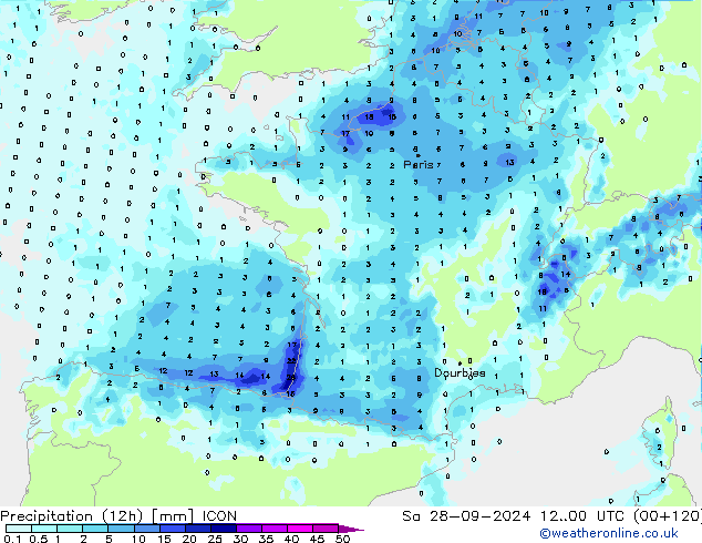 Precipitation (12h) ICON So 28.09.2024 00 UTC