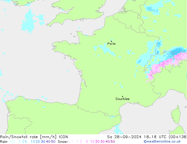 Rain/Snowfall rate ICON Sa 28.09.2024 18 UTC