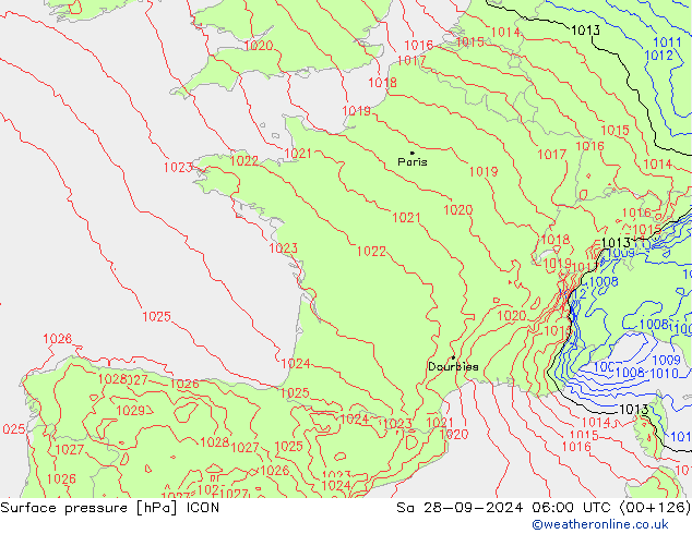 Surface pressure ICON Sa 28.09.2024 06 UTC