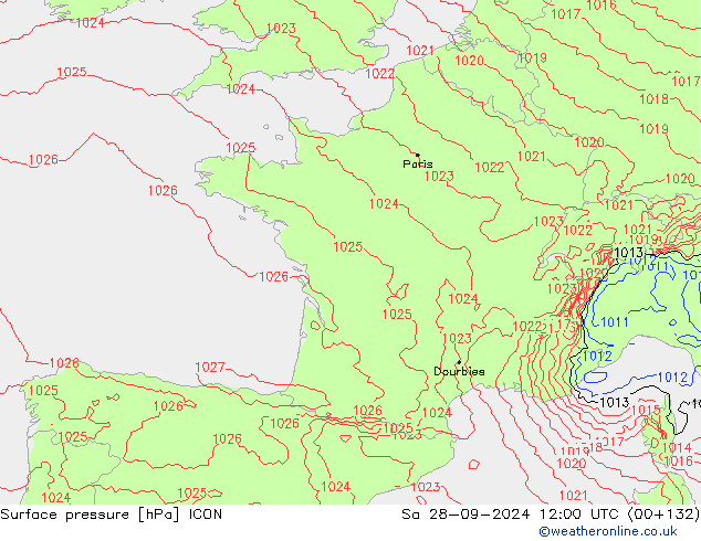 Surface pressure ICON Sa 28.09.2024 12 UTC