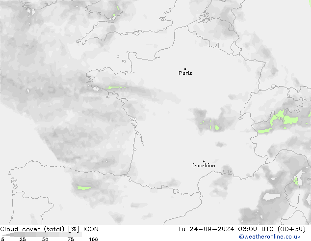 Nubes (total) ICON mar 24.09.2024 06 UTC