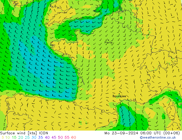 Bodenwind ICON Mo 23.09.2024 06 UTC