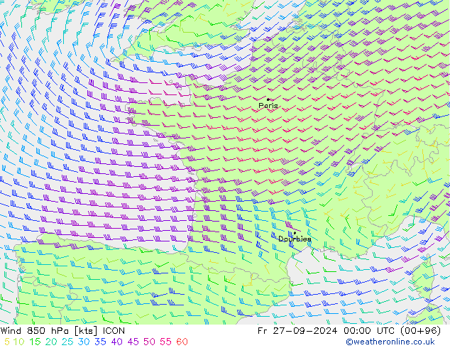 Wind 850 hPa ICON Fr 27.09.2024 00 UTC