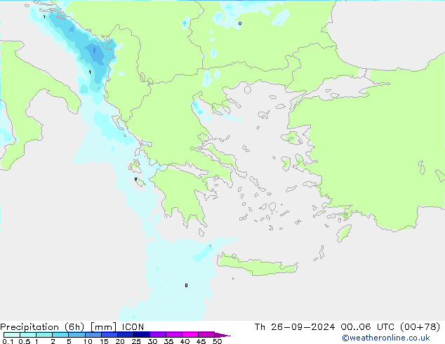 Precipitation (6h) ICON Th 26.09.2024 06 UTC