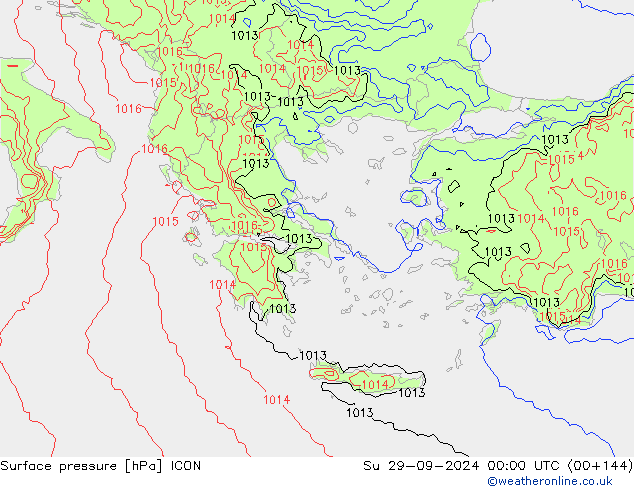 Luchtdruk (Grond) ICON zo 29.09.2024 00 UTC