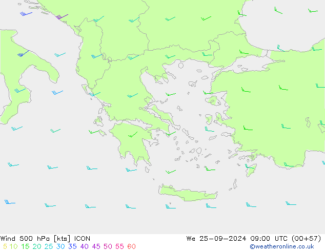 Wind 500 hPa ICON We 25.09.2024 09 UTC