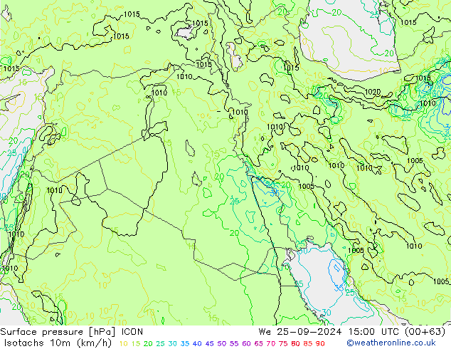 Isotachs (kph) ICON We 25.09.2024 15 UTC