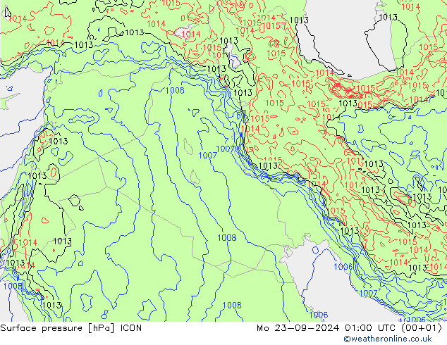 Presión superficial ICON lun 23.09.2024 01 UTC