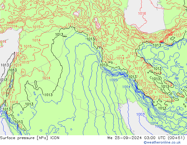 Surface pressure ICON We 25.09.2024 03 UTC